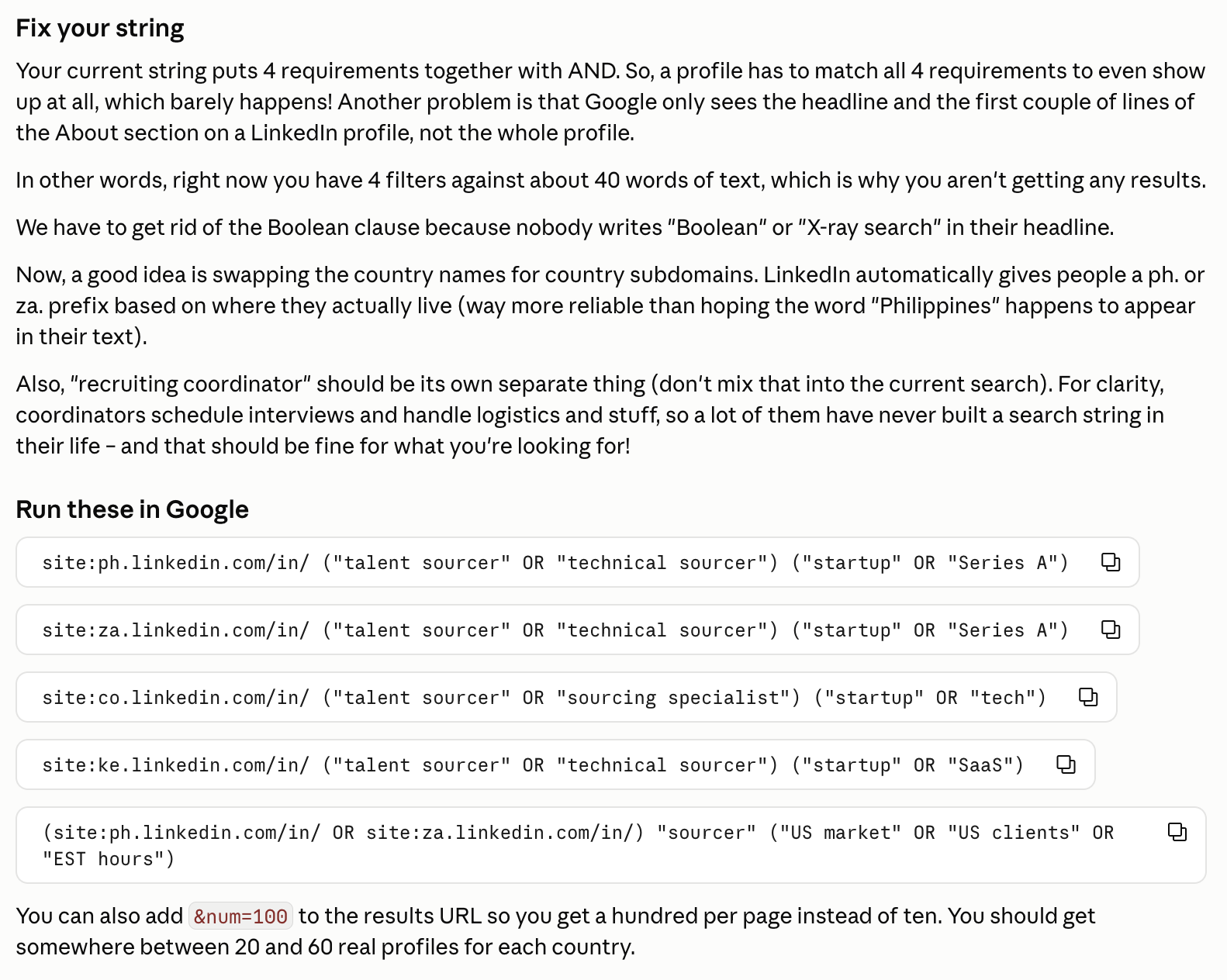 Our edit of the same answer, headed “Fix your string”